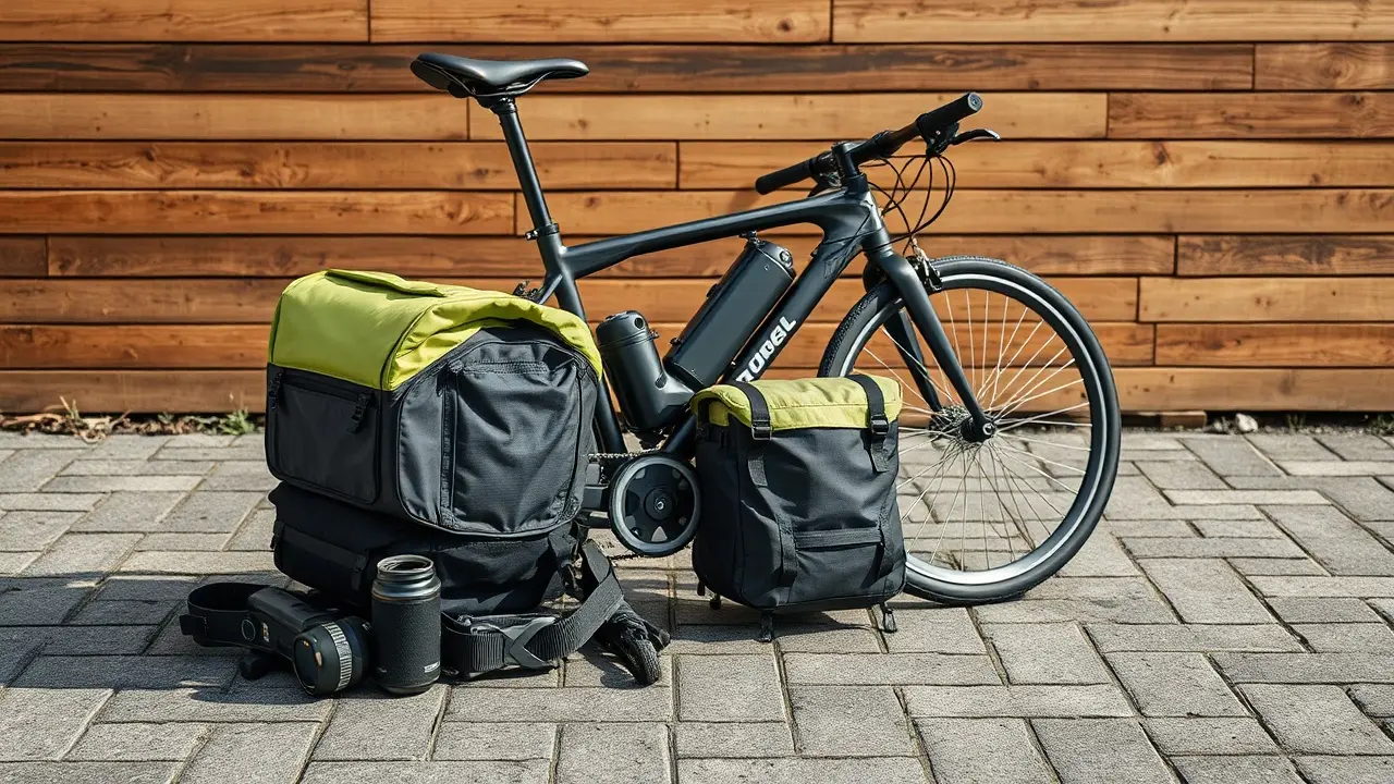 Gepolsterter Tragegurt an einem zusammengefalteten Kompaktfahrrad für den Transport über Treppen