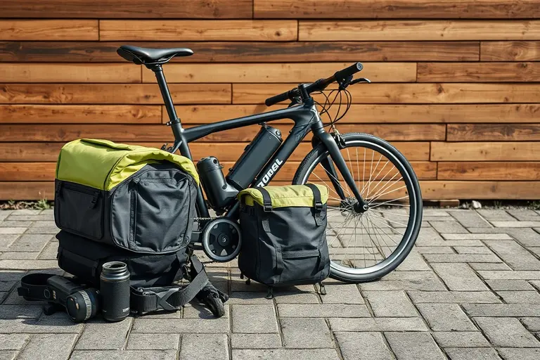 Gepolsterter Tragegurt an einem zusammengefalteten Kompaktfahrrad für den Transport über Treppen
